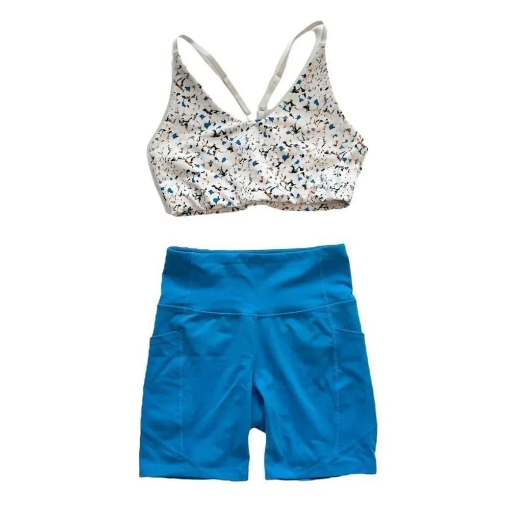 Tek Gear Activewear Sports Bra & Biker Shapewear White Blue Women’s XS